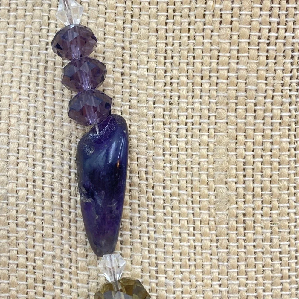 Amethyst Purple Stone and Faceted Glass Bead Adjustable Necklace Eclectic Style